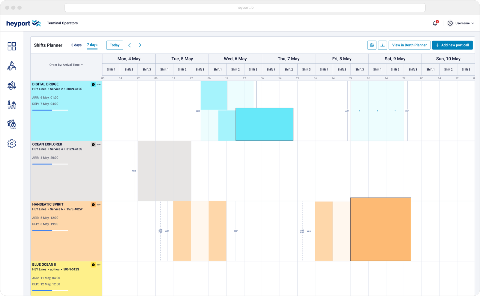 Shifts planner in heyport tool