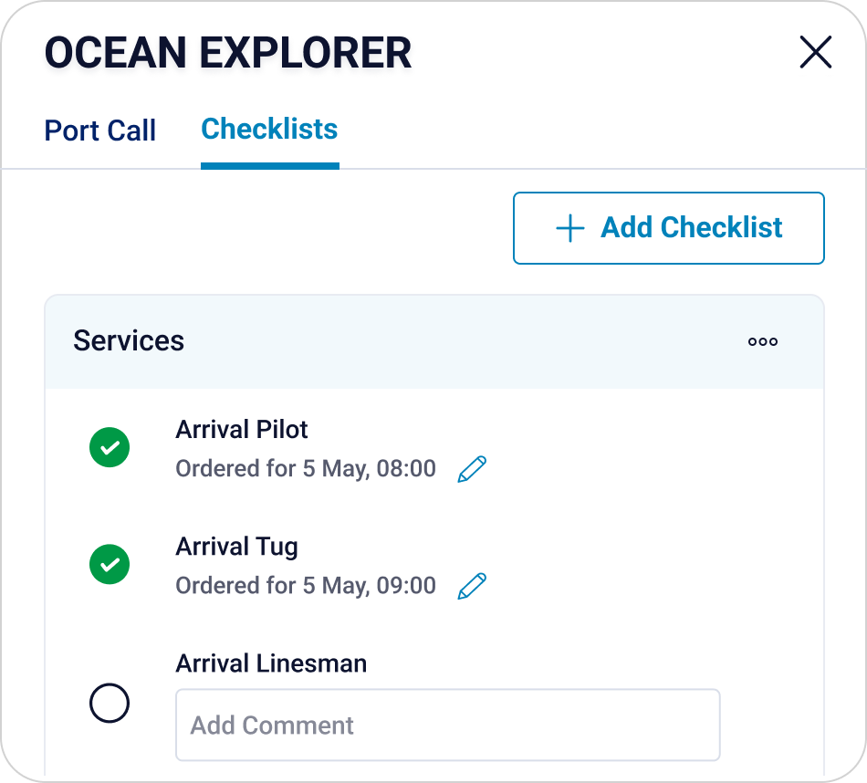 Service checklist in heyport tool